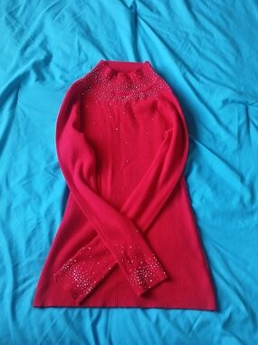 Forever 21 Red Ribbed Mock Neck Sweater with Rhinestones
